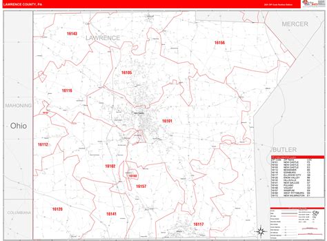 Lawrence County Pa Zip Code Wall Map Red Line Style By Marketmaps