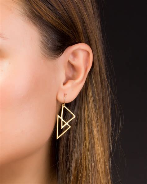 Triangle Earrings Gold Dangle Earrings Geometric Earrings