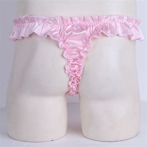 Mens Satin SOFT Shiny Ruffled Frilly T Back Briefs Sissy Flutter Thong Panties EBay