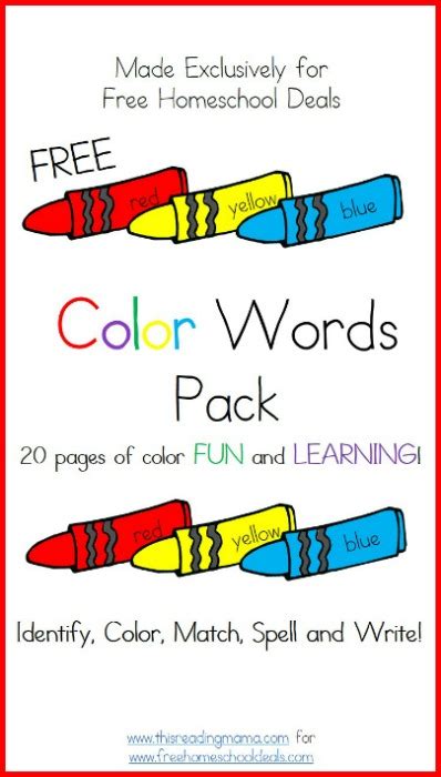 Free Download Color Words Printable Worksheets Pack 20 Pages