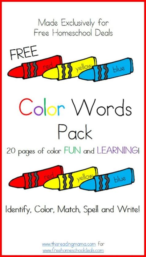 Free Download Color Words Printable Worksheets Pack 20