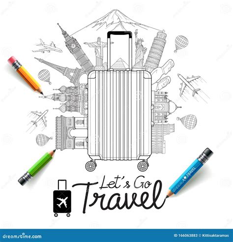 Tourism And Travel Doodles Art Vector Illustrations Stock Vector
