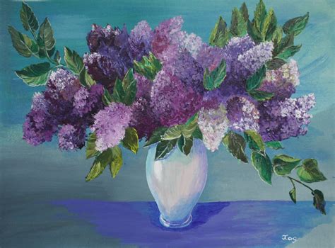 Acrylic Painting Canvas Art Lilac Purple Flowers Drawing