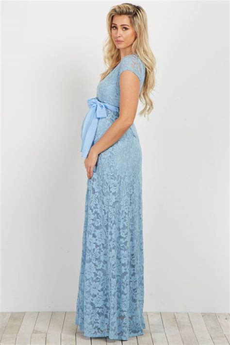 Burgundy Lace Sash Tie Maternity Gown Light Blue Maternity Dress Maternity Gowns Party