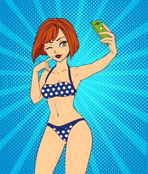 Chica Sexy De Dibujos Animados Toma Una Selfie Ilustraci N De Dibujado