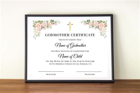 Godmother Certificate Template Editable Godmother Certificate