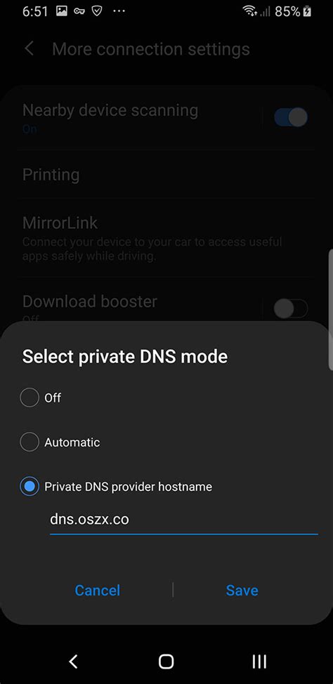 Select private dns provider hostname. OSZX DNS - Setup Guide