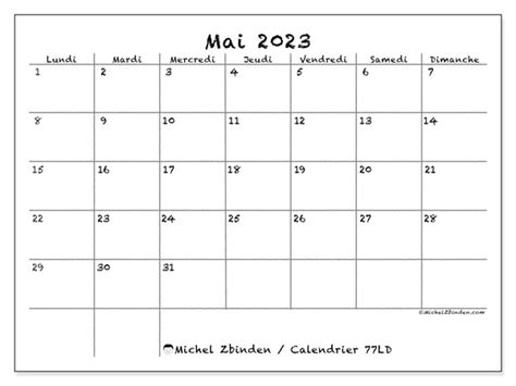 Calendrier Mai 2023 à Imprimer “51ld” Michel Zbinden Ch
