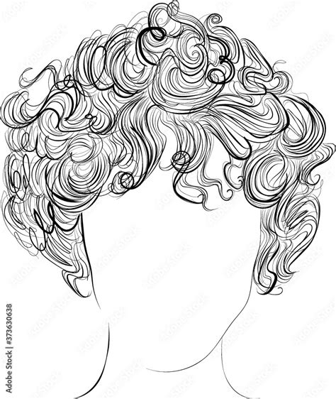 Short Curly Hair Vector Illustration Black And White Outline Drawing