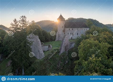 Historical Castle Litice Bohemia Czech Republic Magical Sunrise In