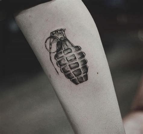 Black And Grey Grenade Tattoo By Kristian Grenade Tattoo Small Bird