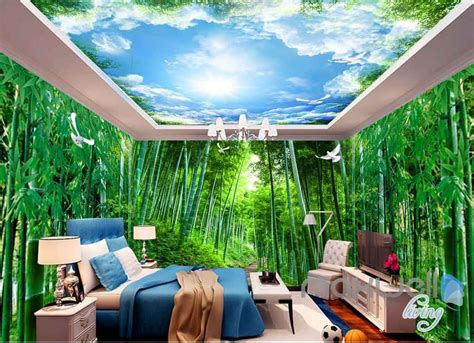 3d Huge Bamboo Forest Blue Sky Entire Room Wallpaper Wall Murals Art P