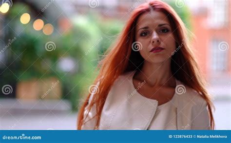 Portrait Of Woman With Long Red Hair In The City Close Up Stock Video Video Of Pretty