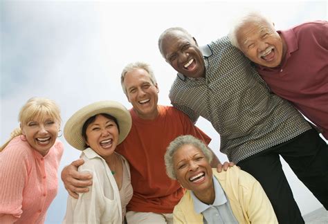6 Group Of 6 Seniors Smiling Laughing Embracing Outside 3 Male Female