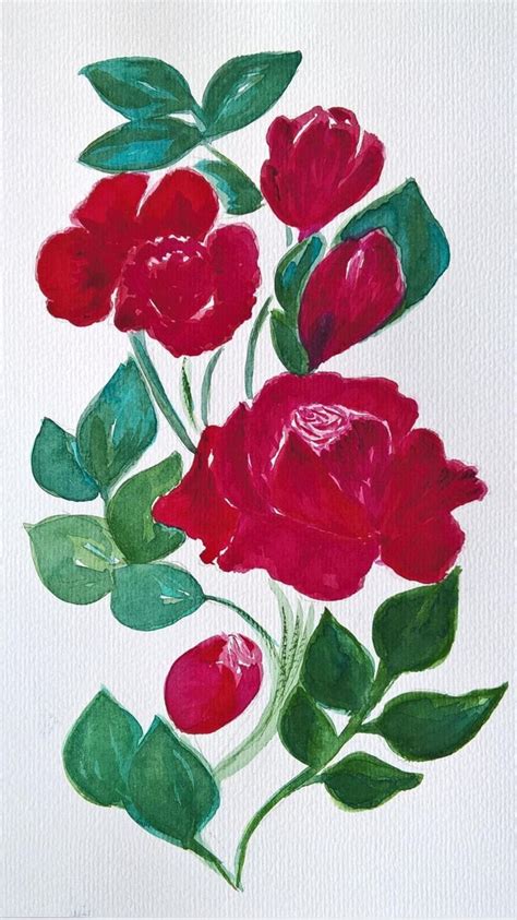 Red Roses Flower Art Roses Flower Painting Classic Watercolor