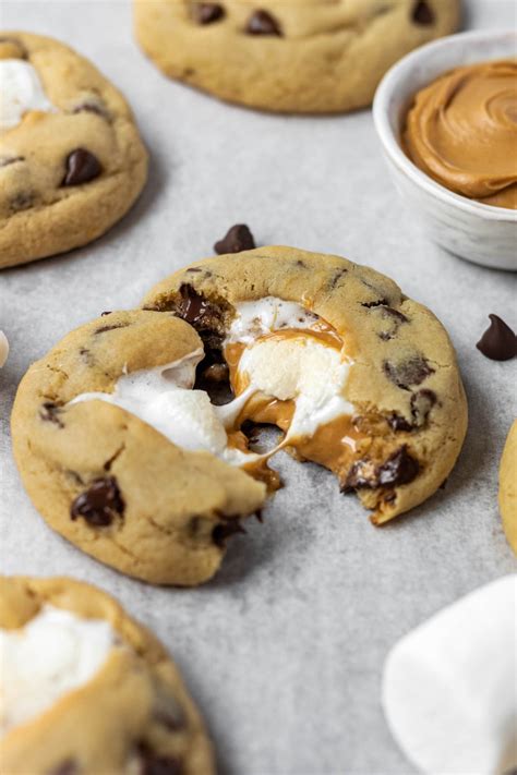 fluffernutter stuffed chocolate chip cookies the hungry kitchen