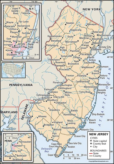 Labeled Map Of New Jersey World Map Blank And Printable