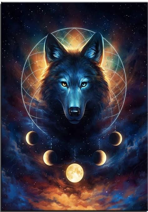2700 Hd Printed 1 Panel Canvas Painting Abstract Wolf Dream Catcher