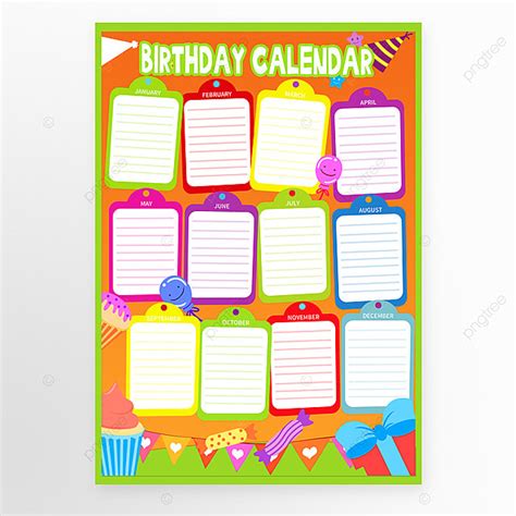 Color Birthday Calendar Template Template Download On Pngtree