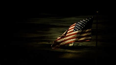 American Flag In Moon Black Cloudy Sky Background During Nighttime 4K