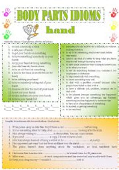 Body parts idioms with pictures. English teaching worksheets: Body idioms