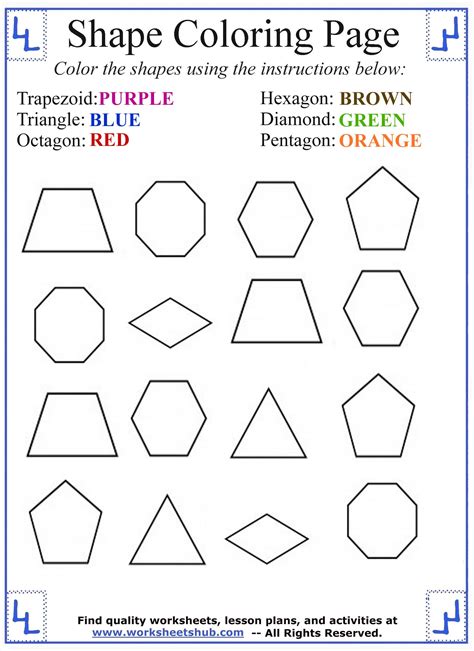 Color By Shapes Worksheets Activity Shelter Shape Coloring Worksheet