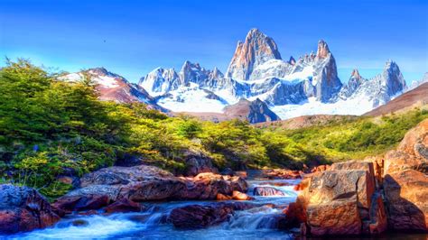 Mountain Scenery With Snow Covered River Rocks Beautiful
