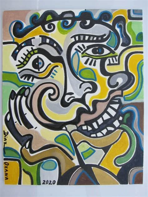 PICASSO STYLE BLACK Man Cubism Original Oil Painting Abstract Oxana Diaz X PicClick