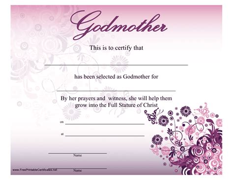 Godmother Certificate Template Violet Download Printable Pdf