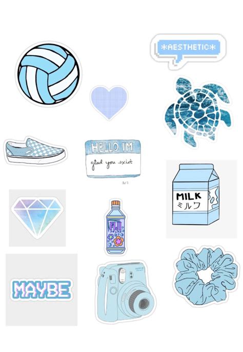 Blue Aesthetic Stickers🌊🐬💙🦋 Seni Buku Gambar Grafit Warna