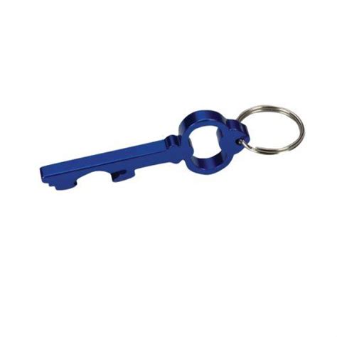 A Blue Keychain With A Metal Ring On The Front And Back Ends Is Shown