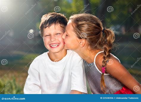 Girl Kissing Boy Stock Photo Image Of Caucasian Kids 22538356