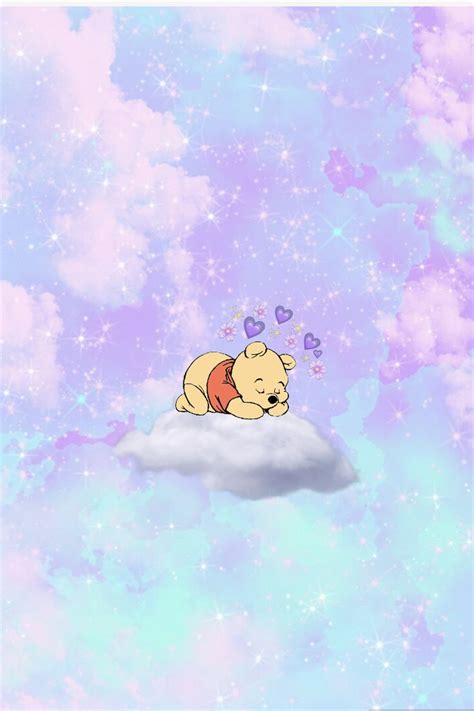 Cute And Aesthetic Winnie The Pooh Purple Pink And Blue Phone Screen