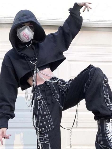 Gothic Chains Crop Hoodie In 2020 Bad Girl Outfits Edgy Outfits