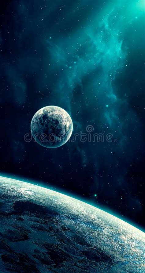 Space Scene Blue Nebula With Planet Elements Furnished By Nasa Stock