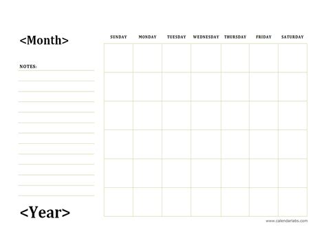Monthly Blank Calendar With Notes Spaces Free Printable Templates Images