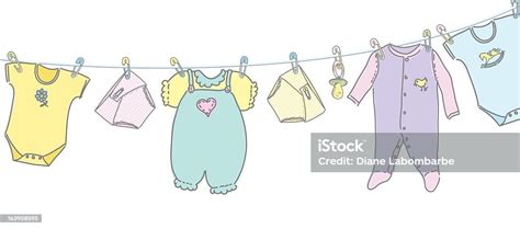Sketchy Baby Clothes Hanging On A Clothesline Stock Vector Art And More