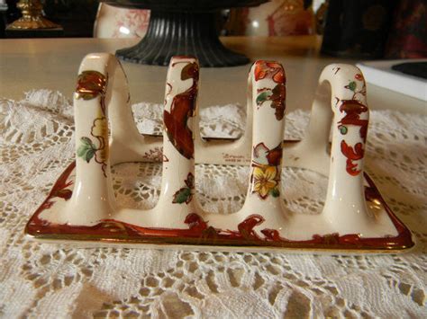 rare masons vintage english brown transferware toast rack or letter or
