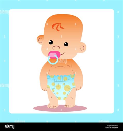Happy Baby With A Pacifier In Diapers Stands And Smiles Stock Photo Alamy