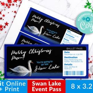 Swan Lake Ballet Ticket Template Printable Tickets Christmas Ballet Ticket Editable Event