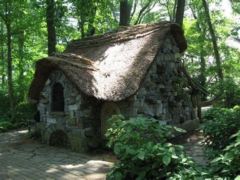 Thatched Roof Stone Block In The Shady Woods Cottage In The