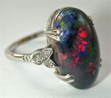 Magnificent Black Opal Ring From A Unique Collection Of Vintage