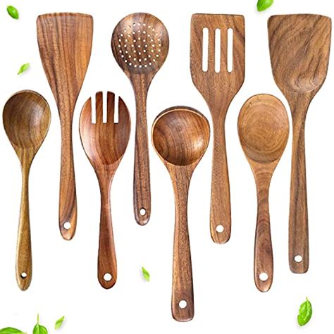 Wooden Spoons For Cooking Utensils Set By Hxco Nonstick Teak Cooking