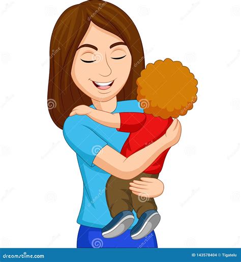 Mother Hugging Her Babe Son Isolated Vector Family Illustration CartoonDealer Com