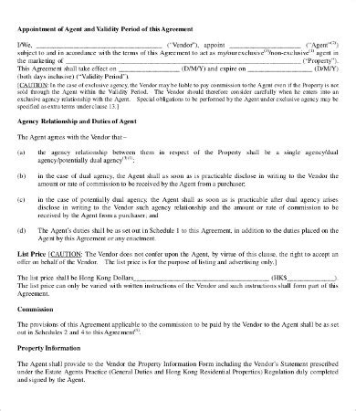 printable agent agreement templates word  pages
