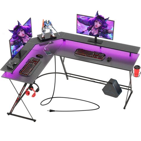 Buy Seven Warrior L Shaped Gaming Desk With Led Lights And Power Outlets
