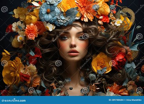portrait of a beautiful girl with flowers in her hair stock illustration illustration of