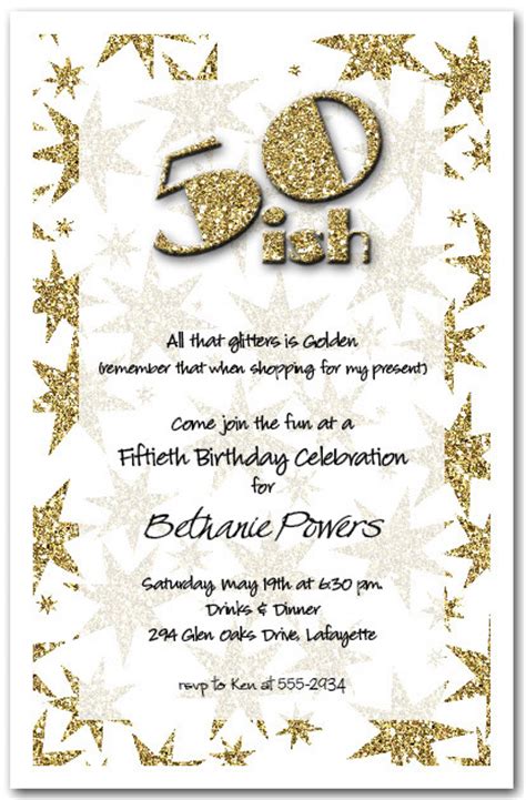 Gold Glitter Birthday Party Invitations 50th Birthday Invitations