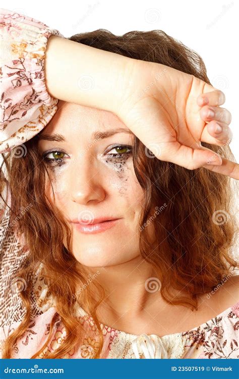 Crying Woman With Smeared Mascara Stock Image Image Of Face