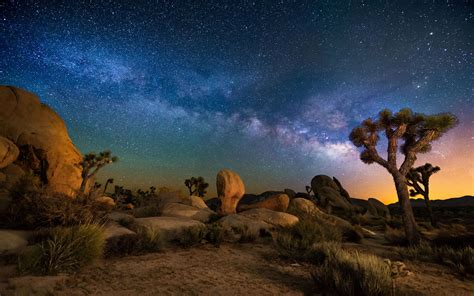 Starry Sky Desert Area Night In Joshua Tree National Park California
